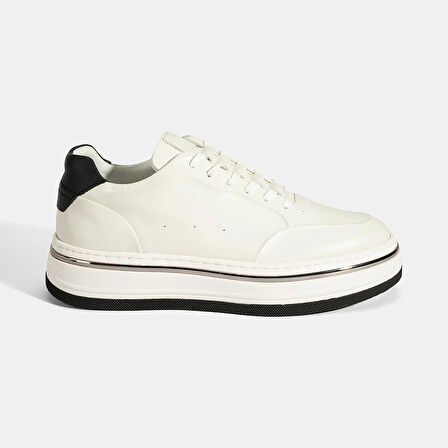 Erkek Beyaz Bağcıklı Deri Spor Ayakkabı