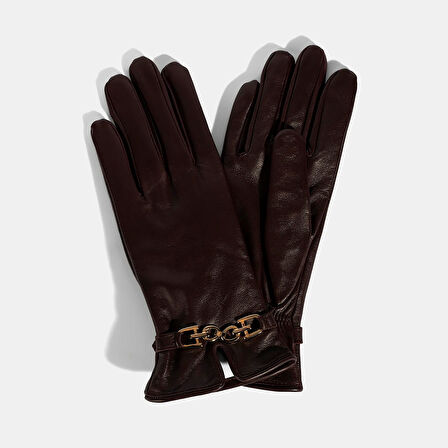 Kadın Bordo Zincir Aksesuarlı Deri Eldiven