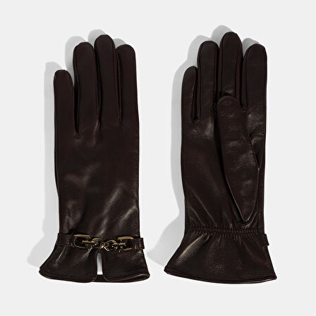 Kadın Bordo Zincir Aksesuarlı Deri Eldiven