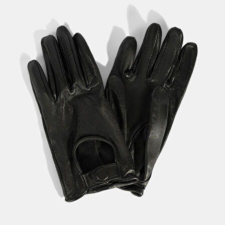 Kadın Siyah Tokalı Deri Eldiven