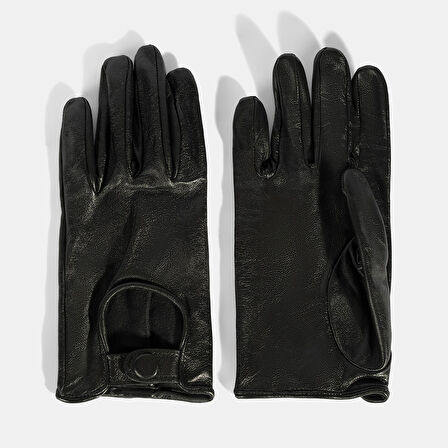 Kadın Siyah Tokalı Deri Eldiven