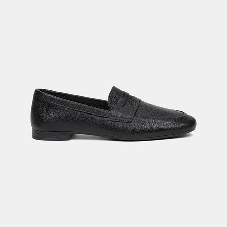 Kadın Siyah Yuvarlak Burun Deri Loafer