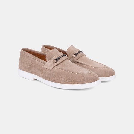 Erkek Bej Metal Aksesuarlı Süet Loafer
