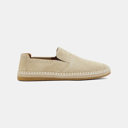 Erkek Bej Perforeli Günlük Süet Deri Loafer
