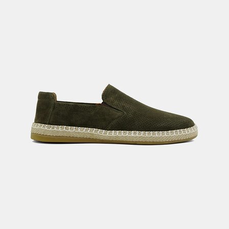 Erkek Yeşil Perforeli Günlük Süet Deri Loafer
