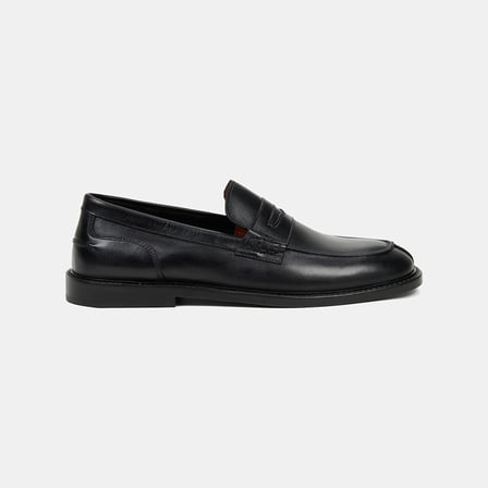 Erkek Siyah Yuvarlak Burun Klasik Deri Loafer