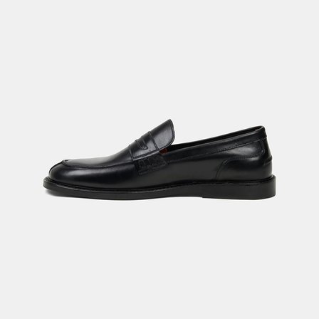 Erkek Siyah Yuvarlak Burun Klasik Deri Loafer