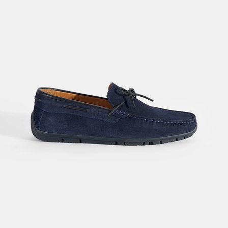Erkek Lacivert Bağcıklı Süet Deri Loafer