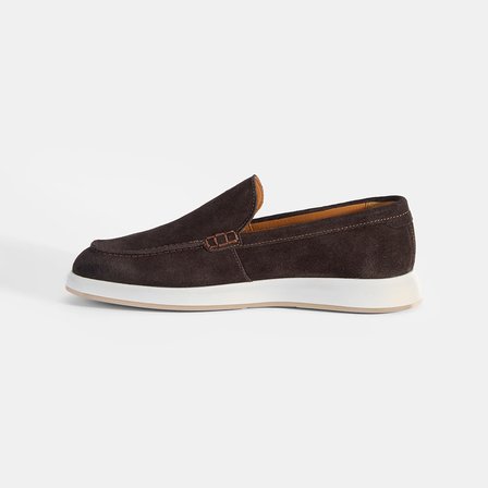 Erkek Kahve Klasik Beyaz Tabanlı Süet Loafer