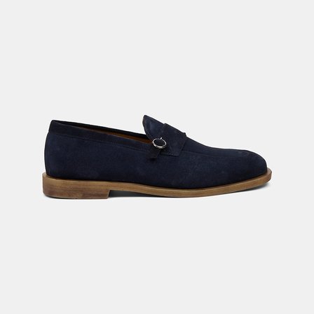 Erkek Lacivert Metal Detaylı Süet Loafer
