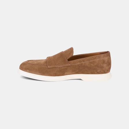 Erkek Taba Çift Metal Toka Aksesuarlı Süet Loafer