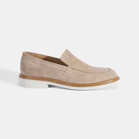 Erkek Bej Klasik Beyaz Tabanlı Süet Loafer