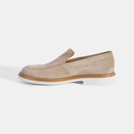 Erkek Bej Klasik Beyaz Tabanlı Süet Loafer