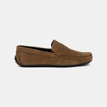 Erkek Koyu Bej Yuvarlak Burun Spor Günlük Süet Loafer
