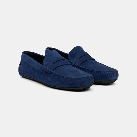 Erkek Lacivert Yuvarlak Burun Spor Günlük Süet Loafer