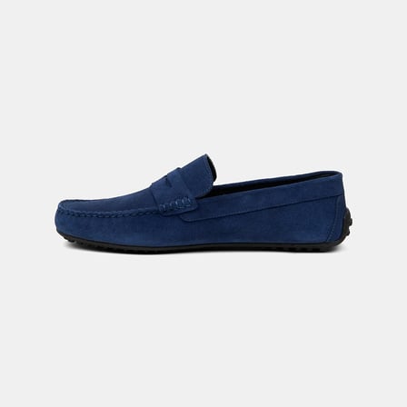 Erkek Lacivert Yuvarlak Burun Spor Günlük Süet Loafer
