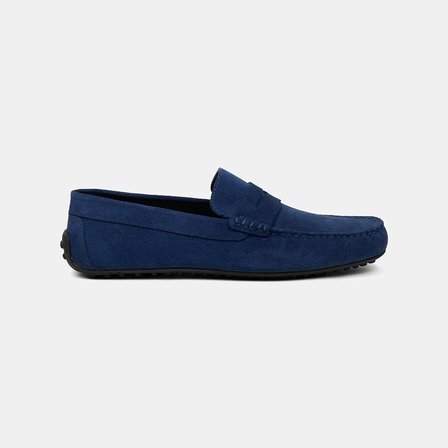 Erkek Lacivert Yuvarlak Burun Spor Günlük Süet Loafer