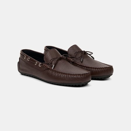 Erkek Kahve Zımba Detaylı İpli Deri Loafer