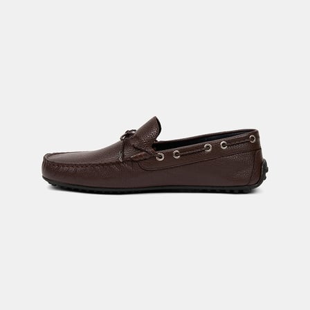 Erkek Kahve Zımba Detaylı İpli Deri Loafer