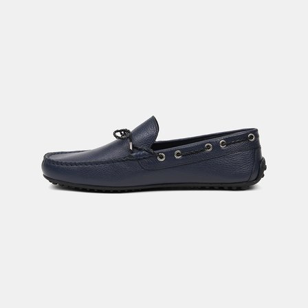 Erkek Lacivert Zımba Detaylı İpli Deri Loafer