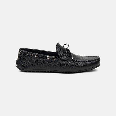 Erkek Siyah Zımba Detaylı İpli Deri Loafer