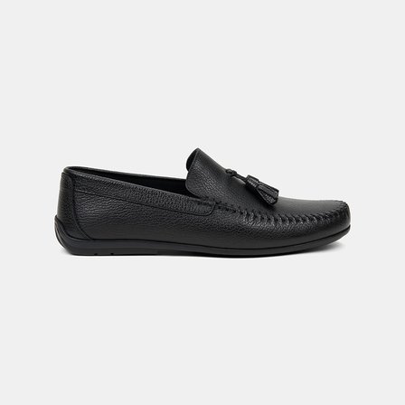 Erkek Siyah Püskül Detaylı Deri Loafer