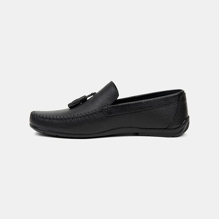 Erkek Siyah Püskül Detaylı Deri Loafer