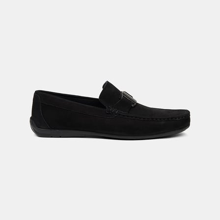 Erkek Siyah Metal Aksesuarlı Nubuk Deri Loafer