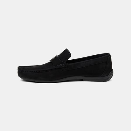 Erkek Siyah Metal Aksesuarlı Nubuk Deri Loafer