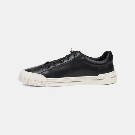 Erkek Siyah Lastik Bağcıklı Deri Sneaker