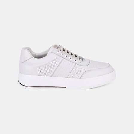 Erkek Kırık Beyaz DesaComfort Bağcıklı Beyaz Tabanlı Deri Sneaker