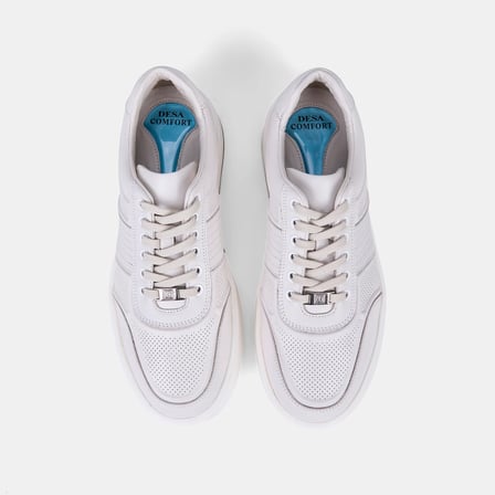 Erkek Kırık Beyaz DesaComfort Bağcıklı Beyaz Tabanlı Deri Sneaker