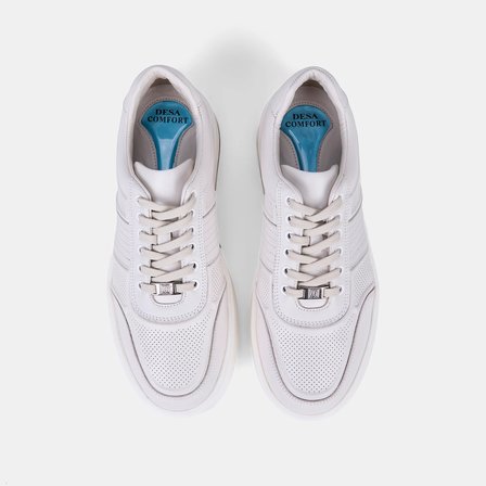 Erkek Kırık Beyaz DesaComfort Bağcıklı Beyaz Tabanlı Deri Sneaker