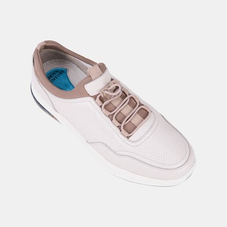 Erkek Kırık Beyaz DesaComfort Lastik Bağcıklı Deri Sneaker