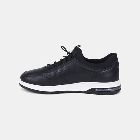 Erkek Siyah DesaComfort Lastik Bağcıklı Deri Sneaker