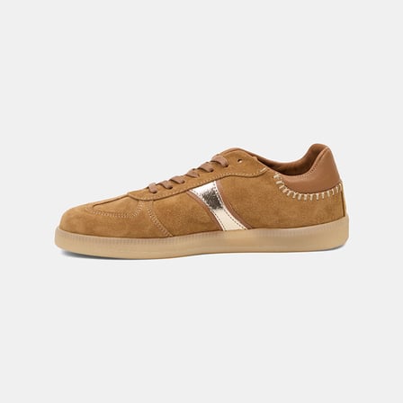 Kadın Camel Bağcıklı Metalik Şerit Detaylı Süet Sneaker
