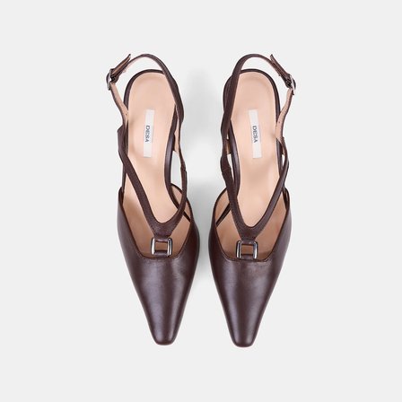 Kadın Koyu Kahve Tokalı Sivri Burunlu Deri Stiletto