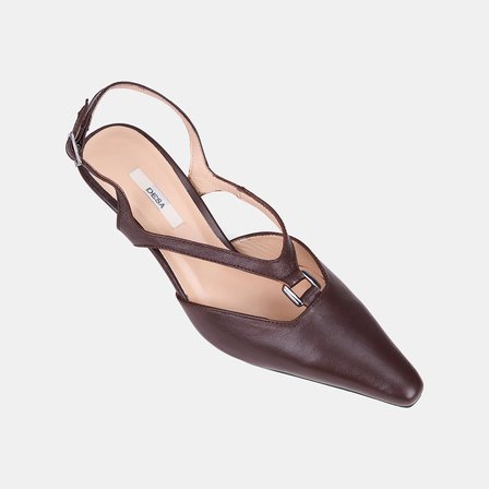 Kadın Koyu Kahve Tokalı Sivri Burunlu Deri Stiletto
