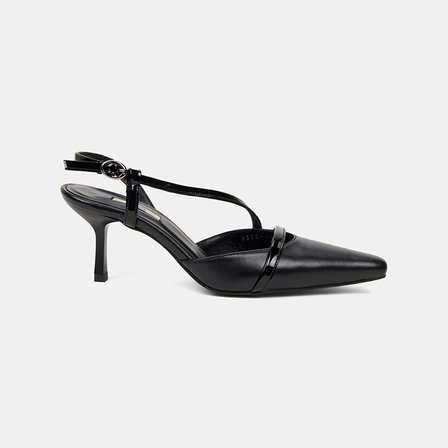 Kadın Siyah Slingback Sivri Burunlu İnce Topuklu Deri Stiletto