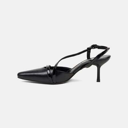 Kadın Siyah Slingback Sivri Burunlu İnce Topuklu Deri Stiletto