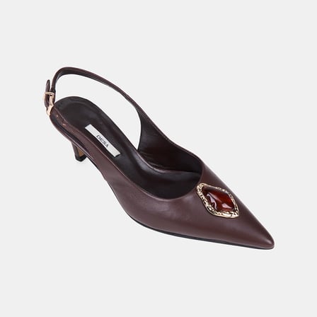 Kadın Acı Kahve Renkli Taşlı Slingback Deri Stiletto