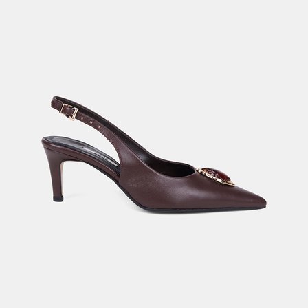 Kadın Acı Kahve Renkli Taşlı Slingback Deri Stiletto