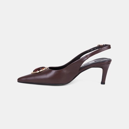 Kadın Acı Kahve Renkli Taşlı Slingback Deri Stiletto
