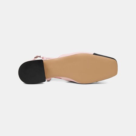 Kadın Pembe Kare Burun Slingback Deri Günlük Ayakkabı