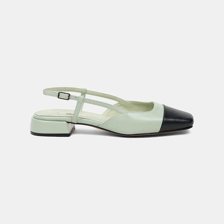 Kadın Yeşil Kare Burun Slingback Deri Günlük Ayakkabı