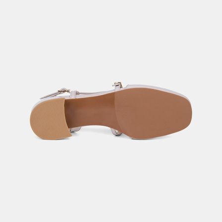 Kadın Bej İnce Bantlı Slingback Kısa Topuklu Rugan Deri Ayakkabı