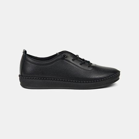 Kadın Siyah Lastik Bağcıklı Deri Spor Ayakkabı