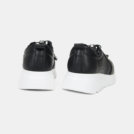 Kadın Siyah Lastik Bağcıklı Dolgu Topuklu Deri Sneaker
