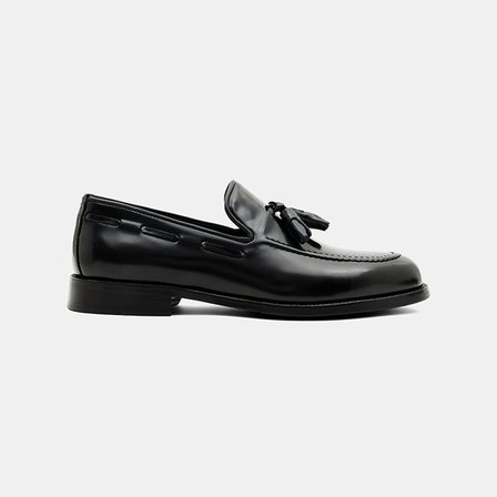 Erkek Siyah Püsküllü Klasik Deri Loafer