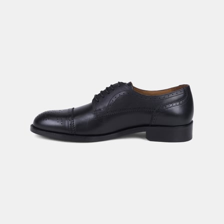 Erkek Siyah Bağcıklı Brogue Klasik Deri Ayakkabı